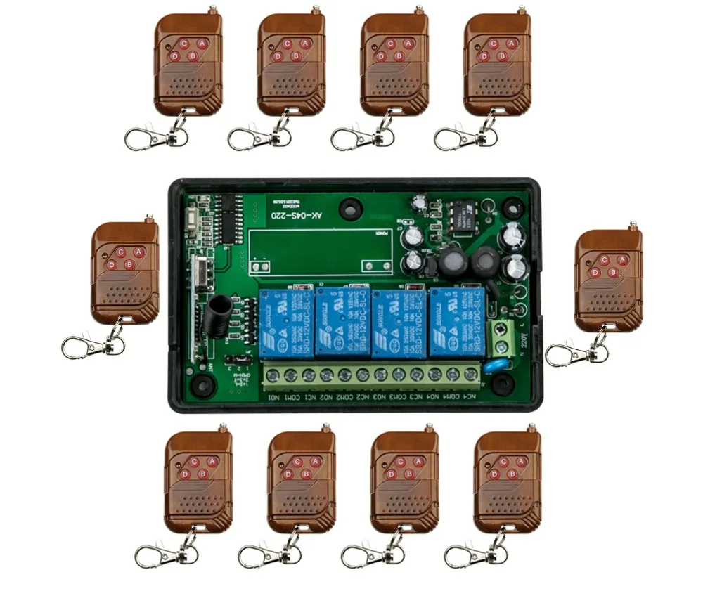 

85V~250V 110V 220V 240V 4CH 11pcc/lot RF Wireless Remote Control Relay Switch Security System Garage Door Gate Electric Doors