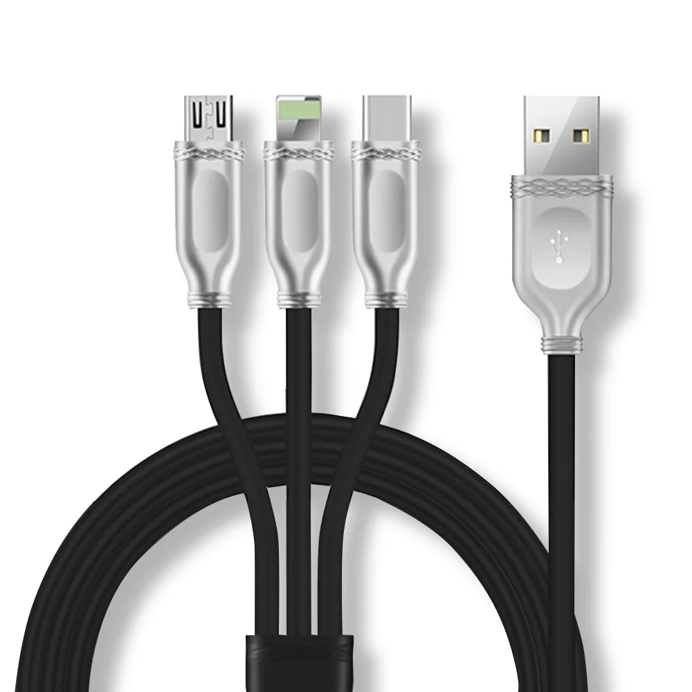

3 IN 1 Data Cable Micro USB Type C Lighting Fast Charging Cables for Iphone X 8 Samsung Galaxy Universal Phone Charger Wire 1.2M