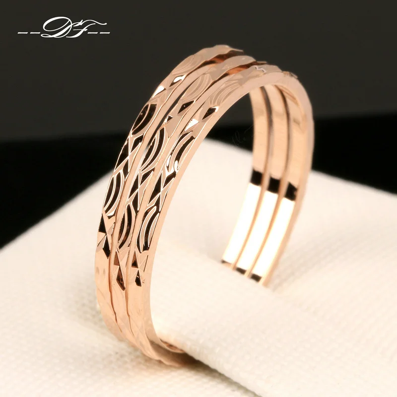 

Double Fair Concise Three Rounds Rings Sets For Women Rose Gold Color Metal Women's Ring Fashion Jewelry Wholesale DFR164 Anel