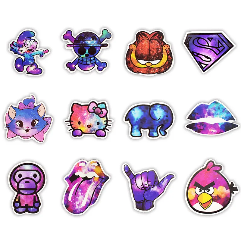 50pcs mixed starry sky cartoon laptop skin stickers for macbook air pro sticker on notebook refrigerator suitcase decal stickers