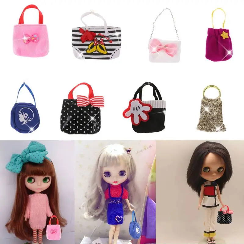 

HBB 1PC Mini Handmade Handbag Suitable For BJD Blyth AZ Licca Pullip Cloth Bags Kids Girls Dolls Accessories 9 Types