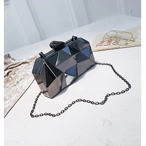 Модные геометрические женские сумки из металла высокого качества, клатчи с шестигранной застежкой, Мини Вечерние черные вечерние сумочки, серебряные сумки, золотые сумочки, клатч - Цвет: Black