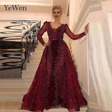 Вечернее платье женское Новое красное кружевное вечернее платье с v-образным вырезом и длинными рукавами вечерние, сексуальное и роскошное и вечернее со шлейфом платье YM20278