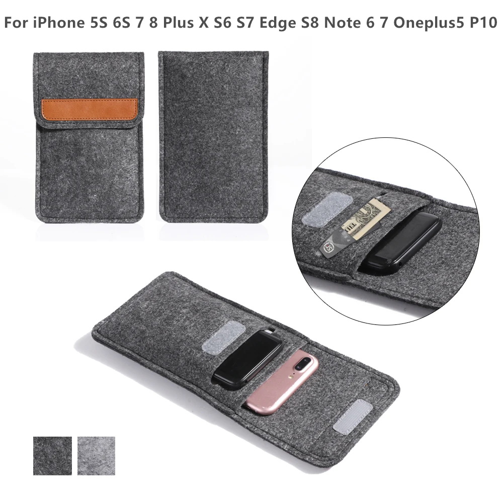 Универсальный 5 &quotвойлок телефон сумка кошелек чехол для iPhone 5S 6S 7 8 Plus X S6 S7 край S8