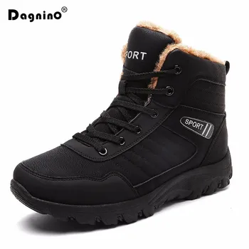 

DAGNINO 2018 Warm Fur Winter Waterproof Men PU Leather Casual Shoes High Top Warmful Snow Boots Large Sizes 45 Slip-On Sneakers