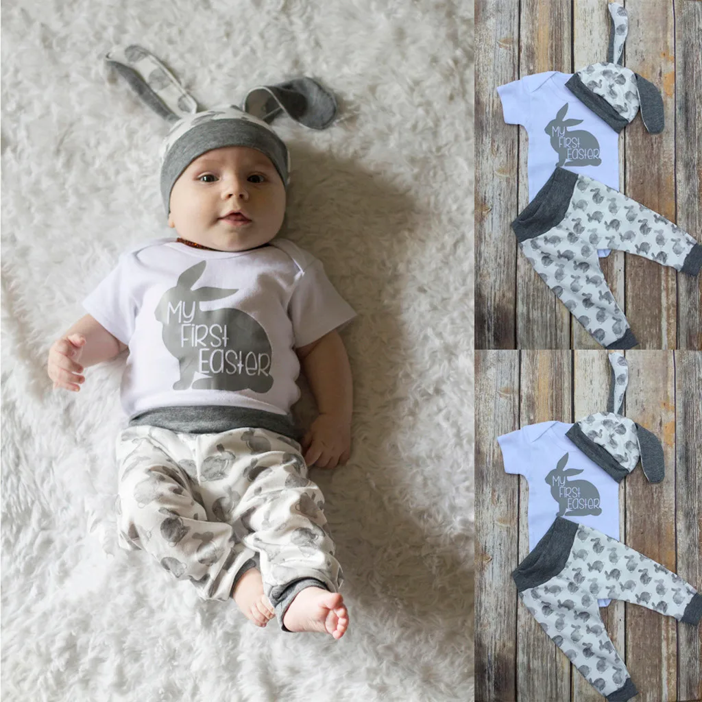 ARLONEET/костюм для новорожденных мальчиков и девочек, костюм для первого пасхального 3D наряды кролика, комбинезон, шляпа, штаны, комплект детской одежды#42