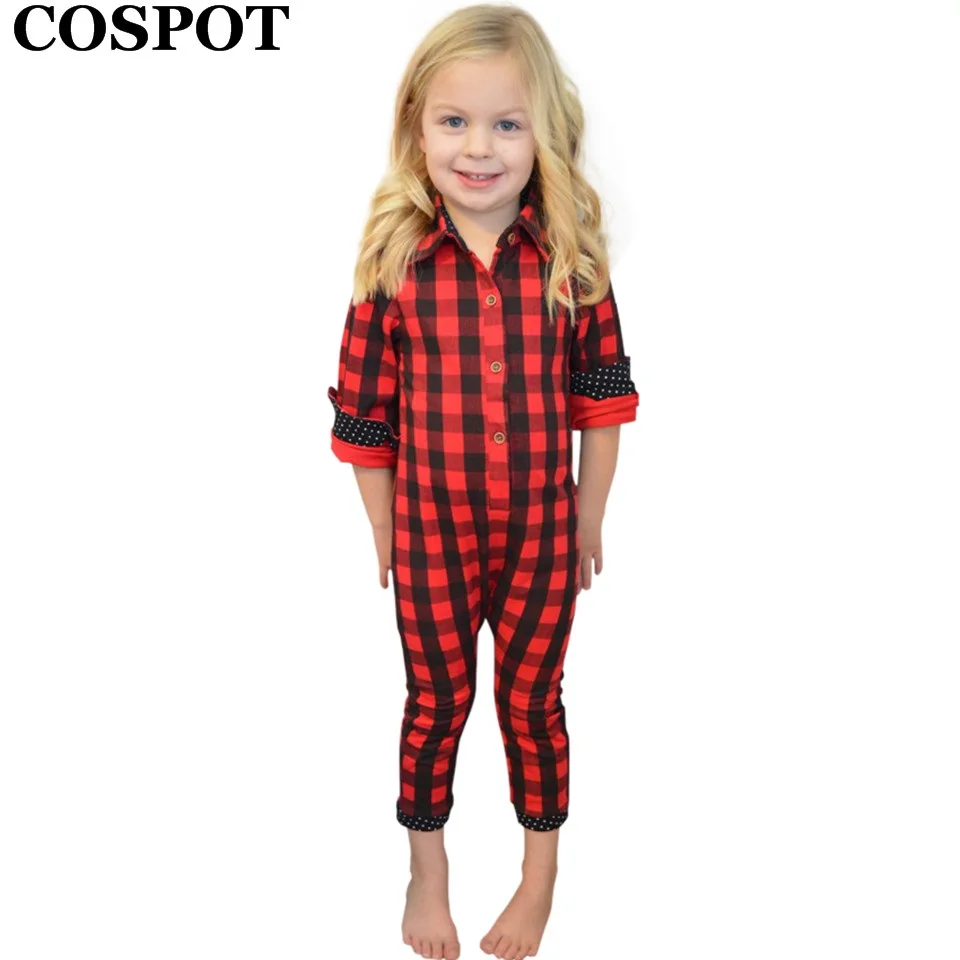 COSPOT Baby Boys Girls Red Plaid Christmas Romper Toddler Kids Cotton