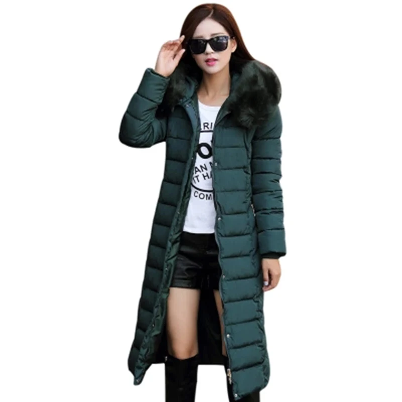 

Plus Size 5XL Women Winter Jacket Coat Female Cotton Padded Coat Parkas with Big Fur Hooded Lady Slim Long Thicken Parka F724