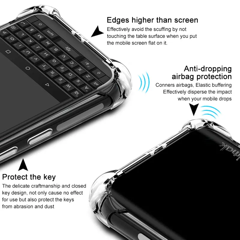 

IMAK Case Airbag Shockproof Back Cover for BlackBerry Key2 Soft Silicone Cover for BlackBerry Key2 TPU Matte + Screen Protector