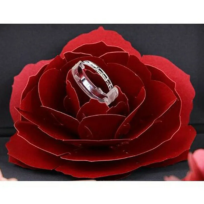 

Hot Folding Rotating Rose Ring Holder Box Birthday Valentine's Day Jewelry Display Box LSK99