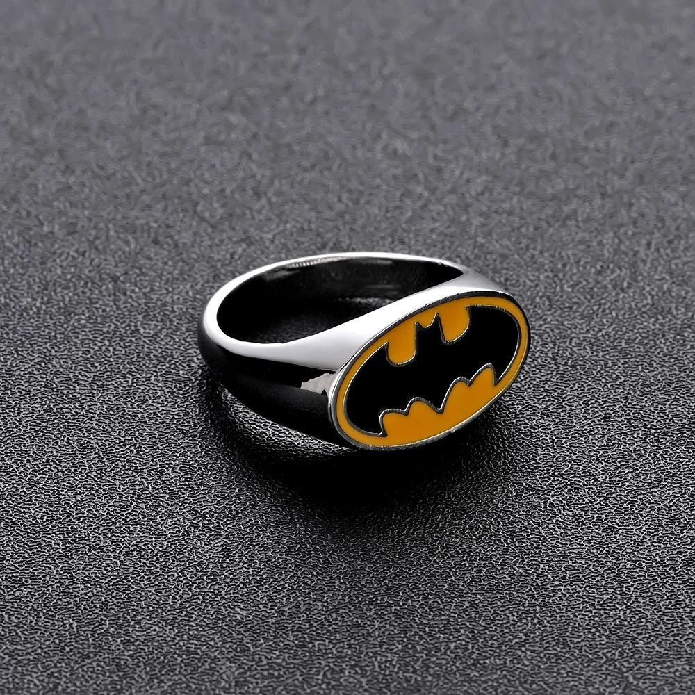 Лучшее Серебряное Кольцо Бэтмен Темный рыцарь Бэтмен черное желтое эмалированное кольцо для мужчин кольца супергерой ювелирные изделия обручальное кольцо
