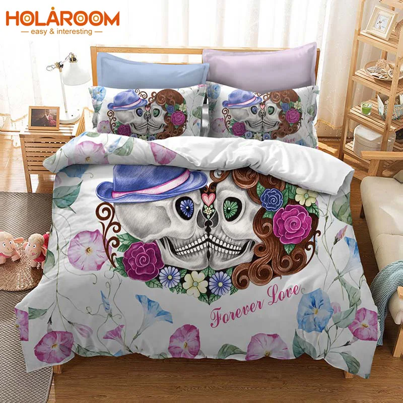 

2/3pcs Cartoon Skull Bedding Set Halloween Wedding Duvet Cover Pillowcase AU/US/EU Single/Double/Queen/King Duvet Cover Set