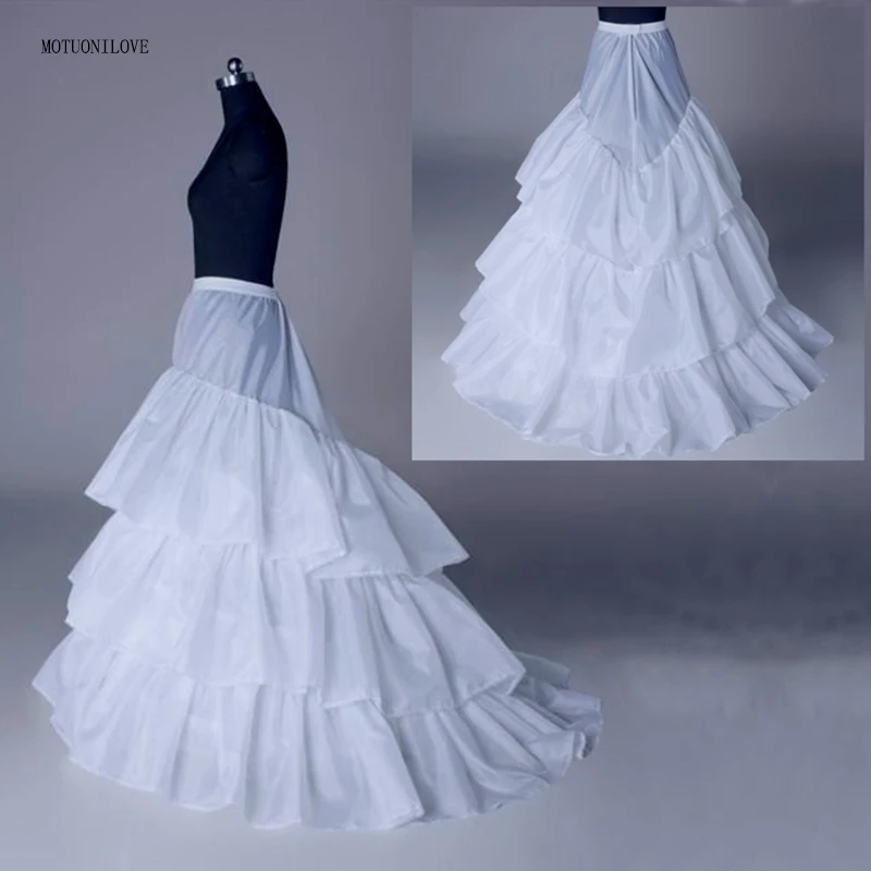 

3 Three Hoops 3 Layers Ruffles With Train Underskirt Slip For A Line Ball Gown Bridal Petticoats Wedding Crinoline Fluffy Dress