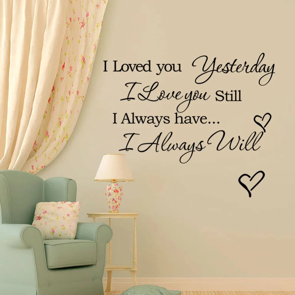 "I LOVE YOU"Romantic Love Quotes and Sayings Wall Decals Living Room Bedroom Removable Wall Stickers Murals in Wall Stickers from Home & Garden on