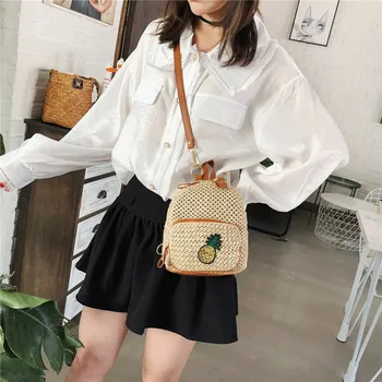 

Home Storage Bags For Travling Living Home Backpack Solid Khaki Straw Hand Made Small Cute Europe Simple Style