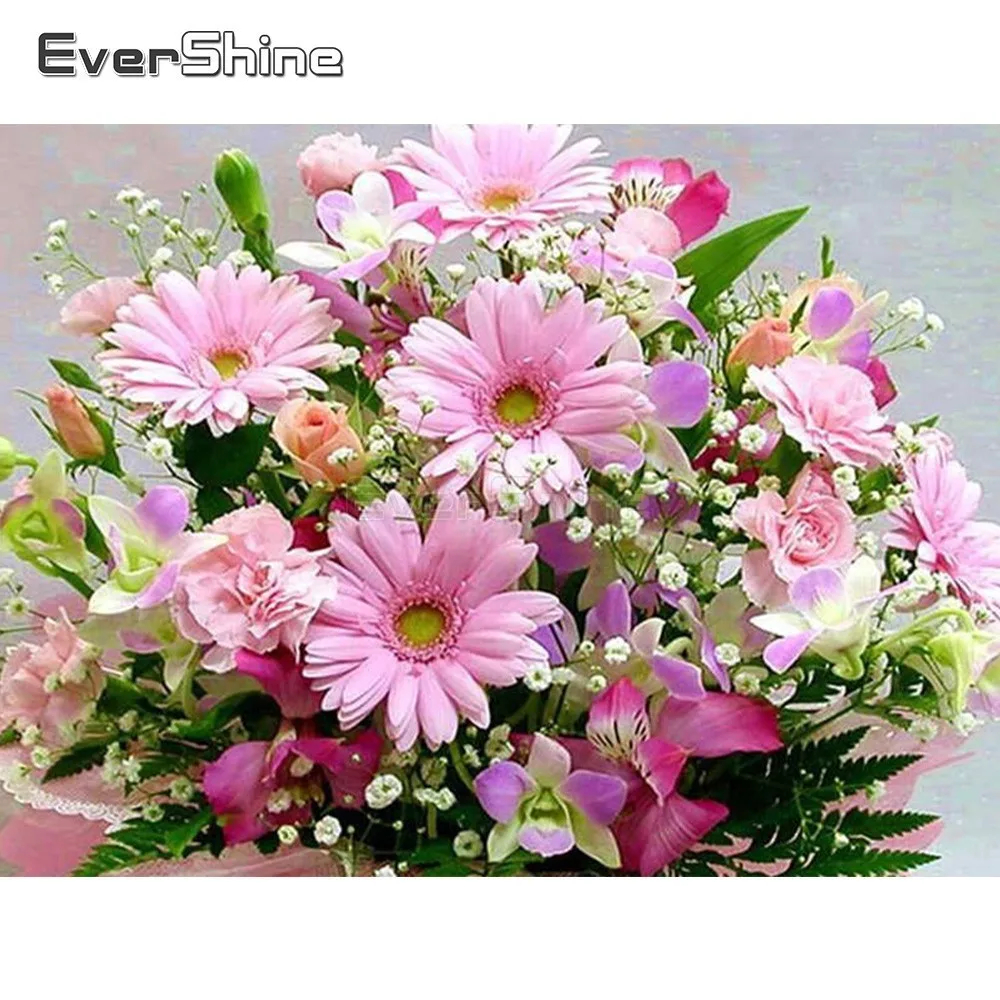 

EverShine Full Square Diamond Painting Flowers Picture Of Rhinestones Beads Embroidery Daisy Diamond Mosaic Full Layout Kits
