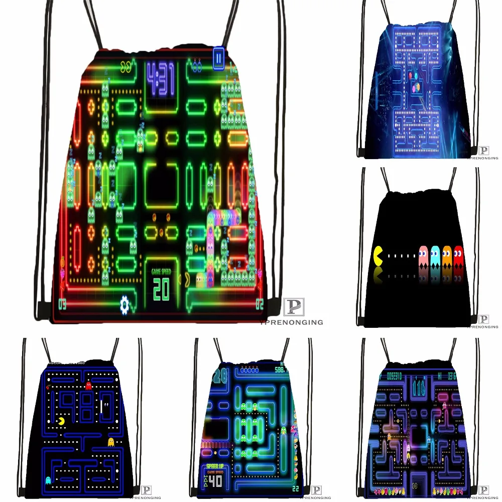 Пользовательские Pacman Чемпионат Drawstring сумка-рюкзак милый рюкзак детский Ранец (черный назад) 31x40 см #180531-03-04