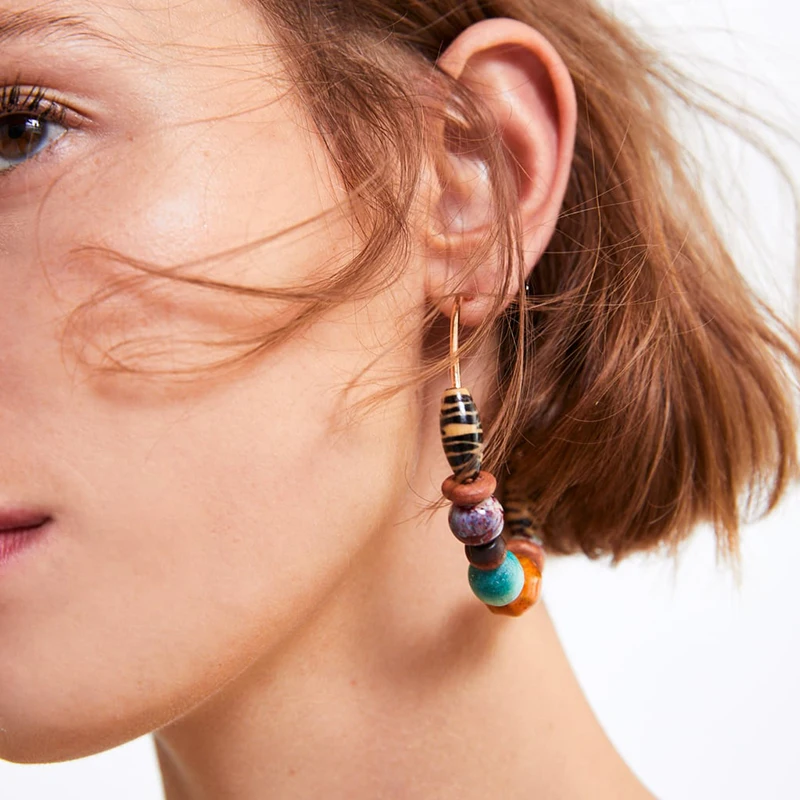 

2019 Fashion ZA Bohemian Colorful Wood Beads Hoop Earrings for Women Ethnic Statement Circle Earrings Party Gifts Jewelry Bijoux