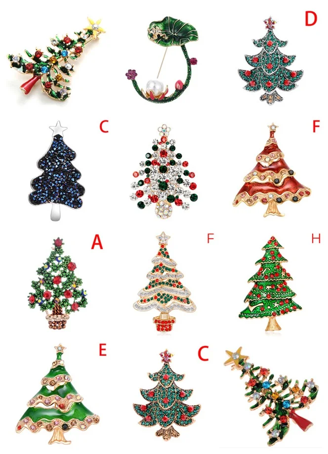 1Pc Rhinestone Tree Brooch Crystal Leaf Christmas Tree Brooches Pins Fashion Jewelry Women Men Gift