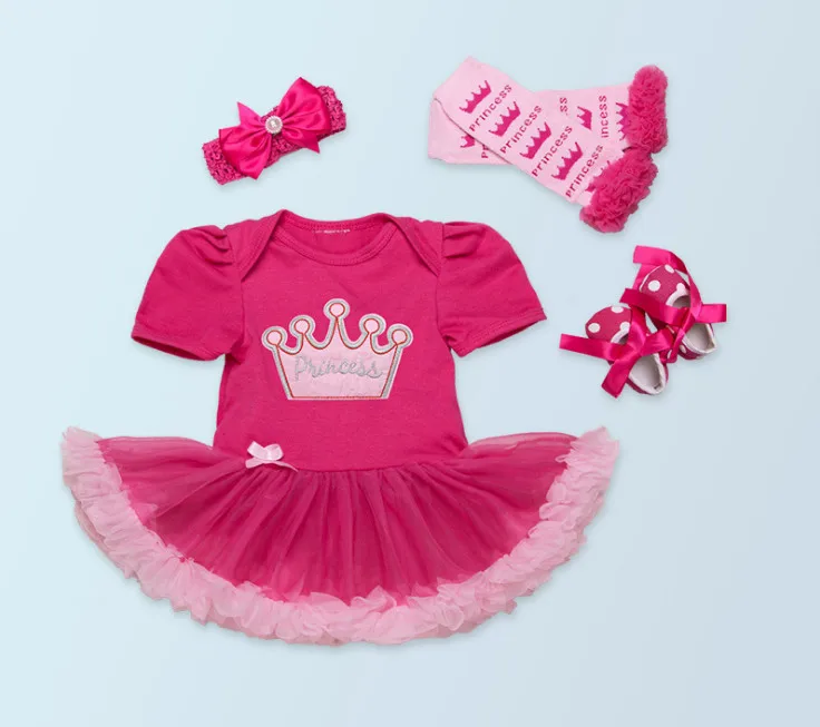 Новые для маленьких девочек младенческой 1st Комплекты для девочек Корона Комбинезоны для малышек Платья для женщин комбинезон Головные