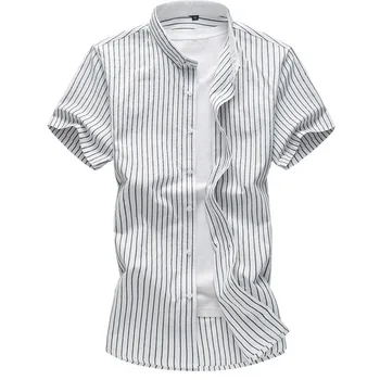 

Men's Casual Thin Striped Shirt Summer New Male Slim Business Fashion Short Sleeve Shirt Large Size Brand 6XL 7XL