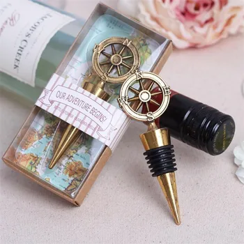 

100pcs/lot Golden Compass Wine Stopper Wedding Favors And Gifts Wine Bottle Opener Stopper Bar Tools Souvenirs For Party Supplie