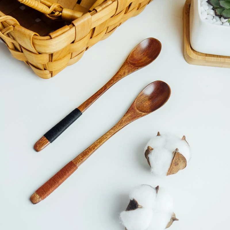 

2pcs Long Handle Coffee Tea Spoon Set Small Wooden Spoons Coffee Stirrer Mixing Spoon Teaspoon Wood Honey Spoon Tea Accessories