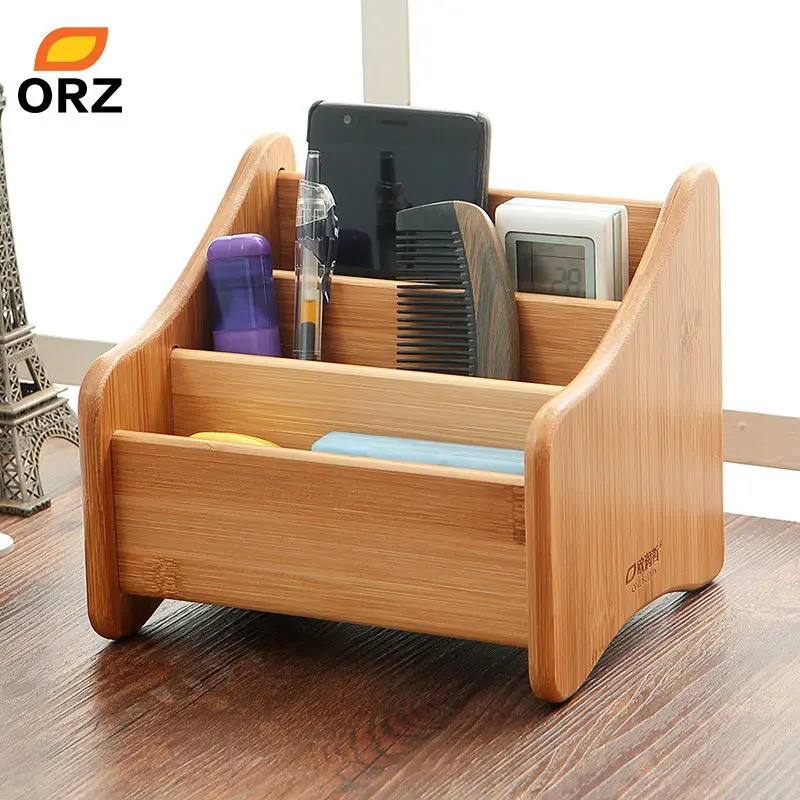 

ORZ Bamboo Storage Box 3 Grid Desktop Organizer Remote Controller Jewelry Makeup Cosmetic Storage Boxes Holder Bin Basket