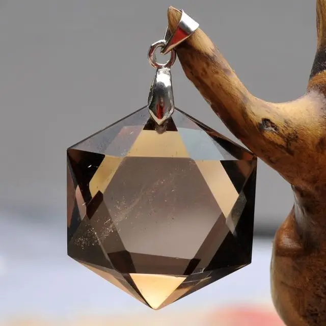 Natural Smoky quartz Quartz big satellite pendant facets with free rope 2