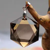 Natural Smoky quartz Quartz big satellite pendant facets with free rope 2
