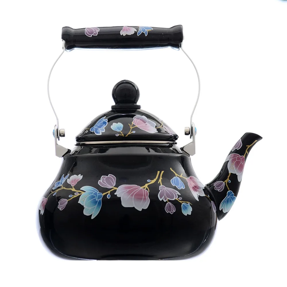 1.5L 2.0L 2.5 L Black FlowerPattern Enamel Water Pot Coffee Tea Pot