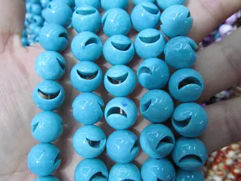 

wholesale Full strand 16" Matrix Turquoise Gemstone Round Ball carved cross rondelle 12mm Loose beads neckalce
