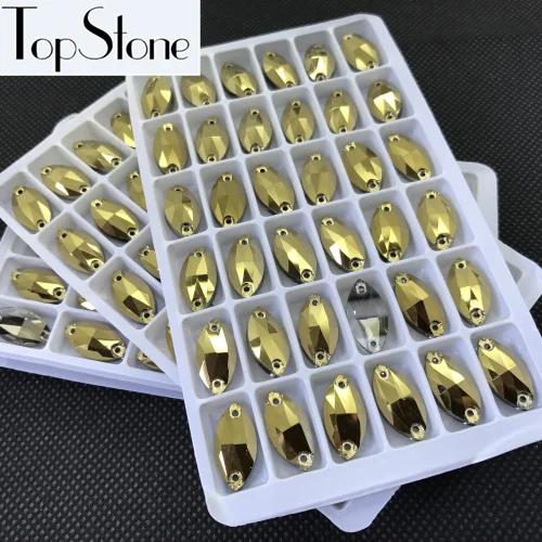 TopStone все размеры цвета Navette пришивные стразы 6x12 7x15 9x18 мм Пришивные стеклянные хрустальные камни - Цвет: gold hematite