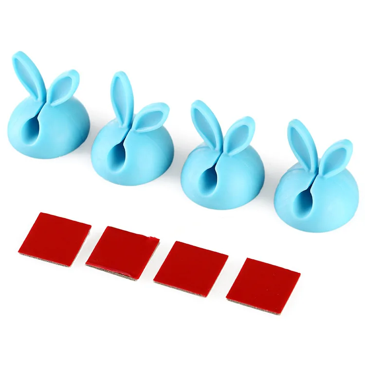 4 шт. наушники и кабельные клипсы для хранения, Slicone кролик клипса для уха Настольный Collation домашний помощник для хранения - Цвет: Blue