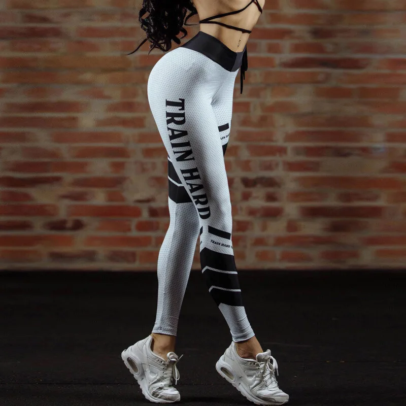 

Sexy Women Yoga Letter Printing Fitness Leggings High Waist Push Up Spandex Sports Workout Legins Fashion Femme Leggins Pants