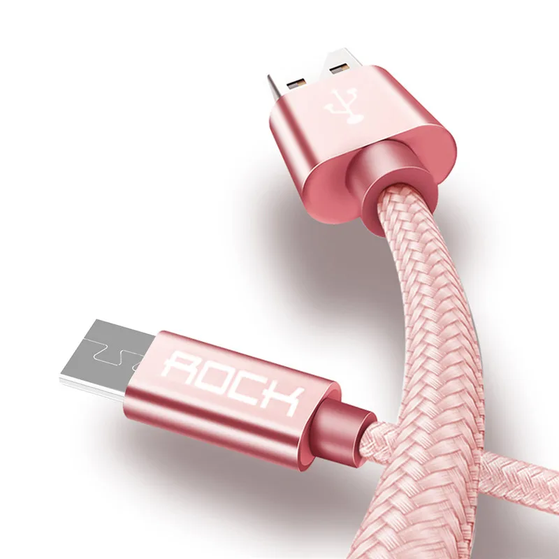 Металлический кабель Micro-USB в оплетке 25 см 1 м 1,5 м Microusb кабель для зарядки данных для samsung Xiaomi huawei Android USB Micro шнур - Цвет: Rose