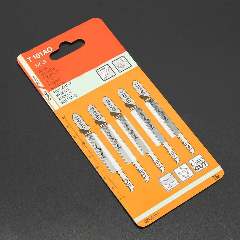 5pcs/lots New T101AO Jigsaw Blades Set Clean Cut Wood Scroll Cutting Tool 1.5-15mm