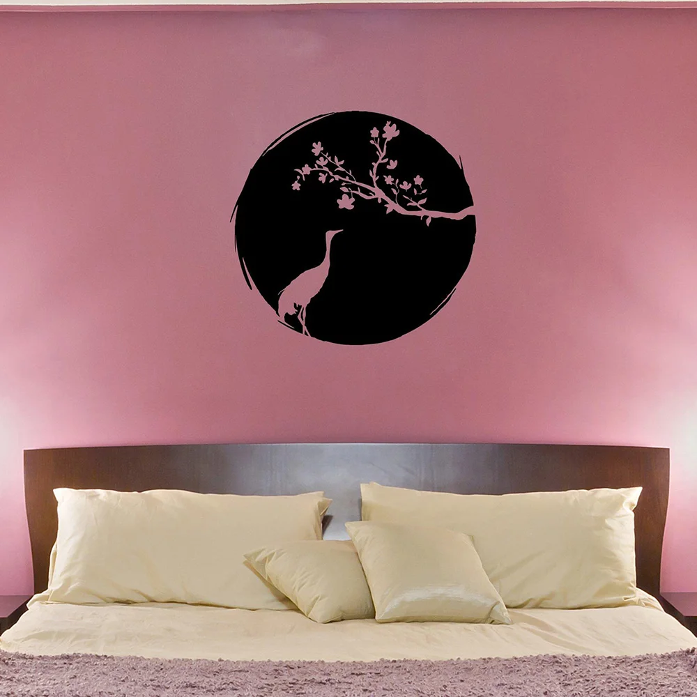 Sakura Heron Crane Bird Flower виниловая наклейка на стену домашний декор diy искусство роспись