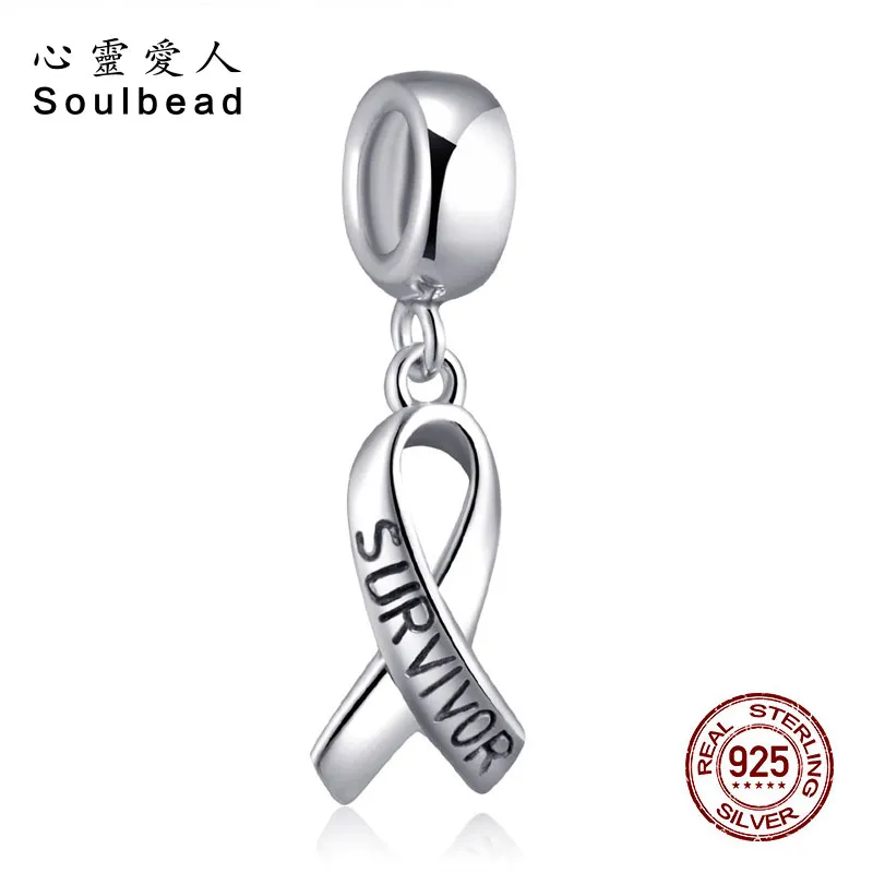 Soulbead 925 Sterling Silver Cancer Awareness SURVIVOR Ribbon Charms