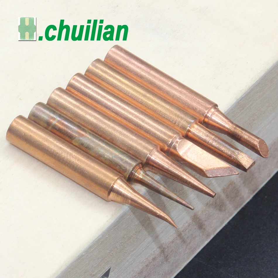 

6pcs/lot 900M-T Copper Soldering Iron Tips Lead Free Solder Welding Sting For 936/937/938/969/8586/852D Soldering Station