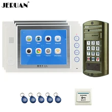 JERUAN 8 inch Video Intercom Door Phone System kit 3 Record Monitor + NEW Metal Waterproof Access Password HD Mini Camera 1V3