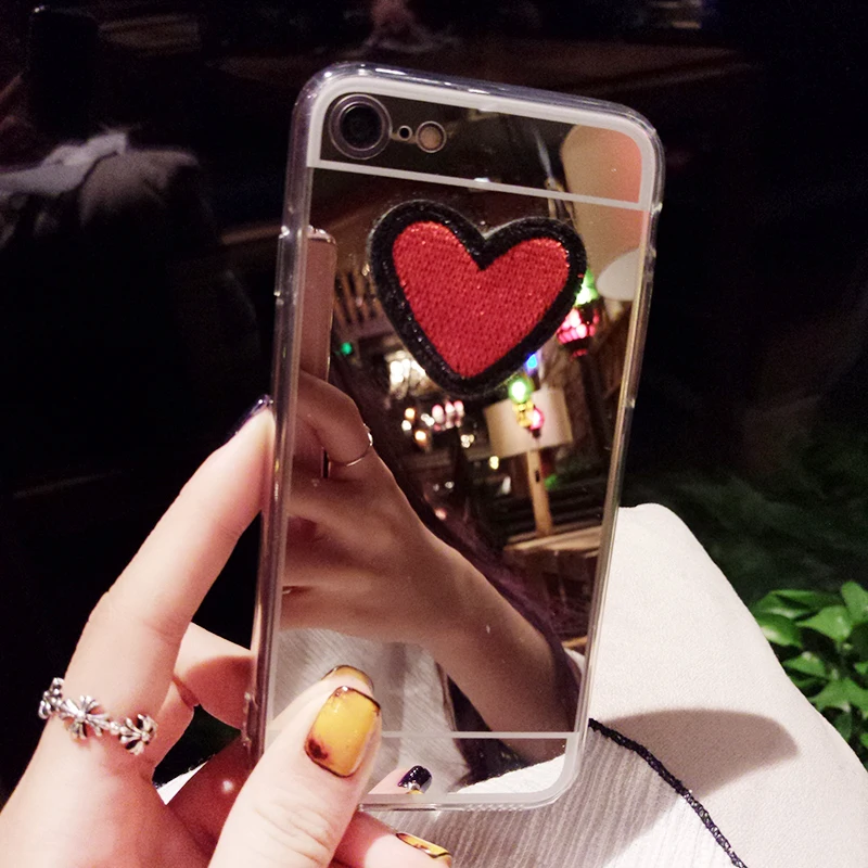 Aoweziic Simple For iphoneXS MAX XR 6s phone case mirror face love X silica gel full package anti 7 8Plus protection cover women