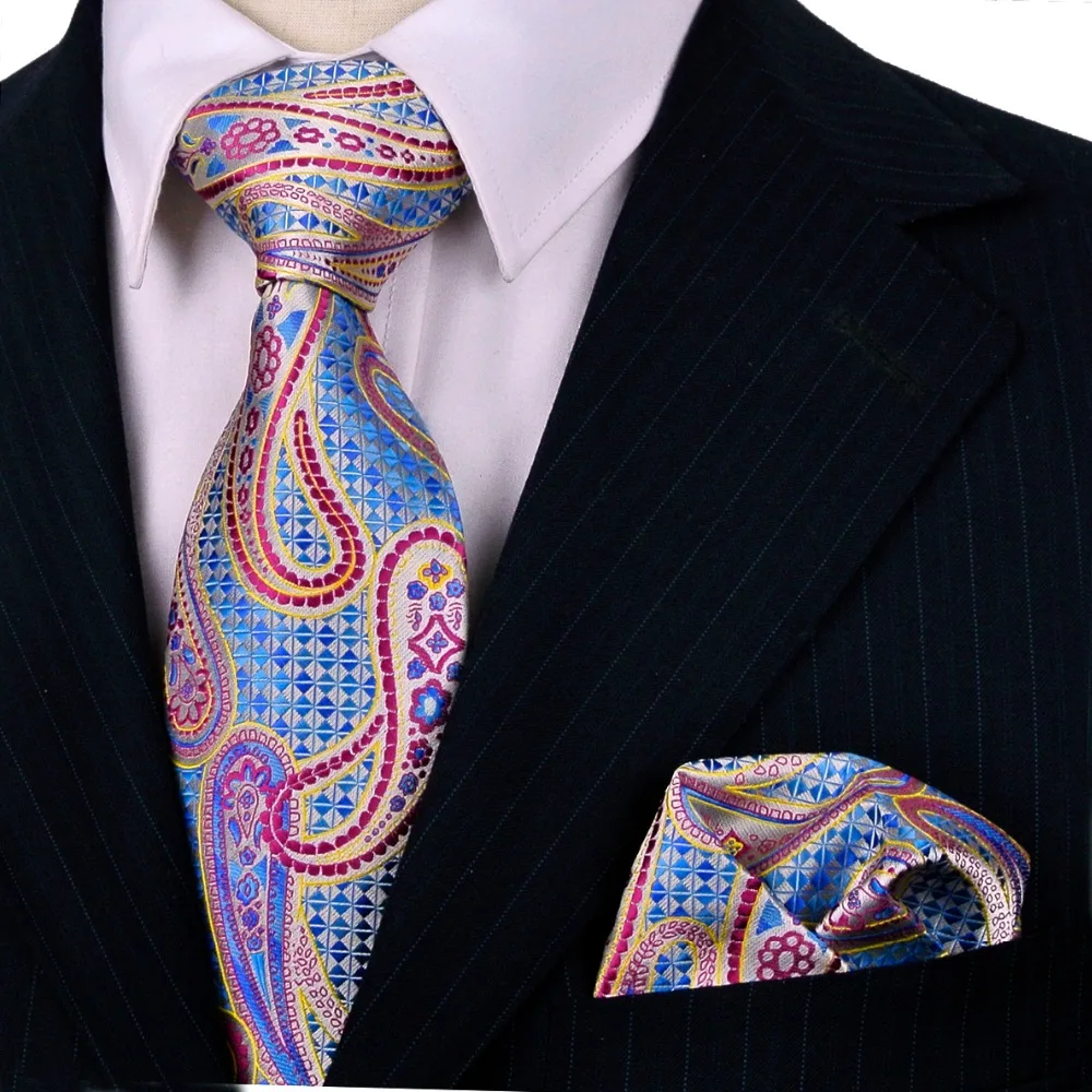 100/% Silk Tie and Pocket Square Aqua Paisleys