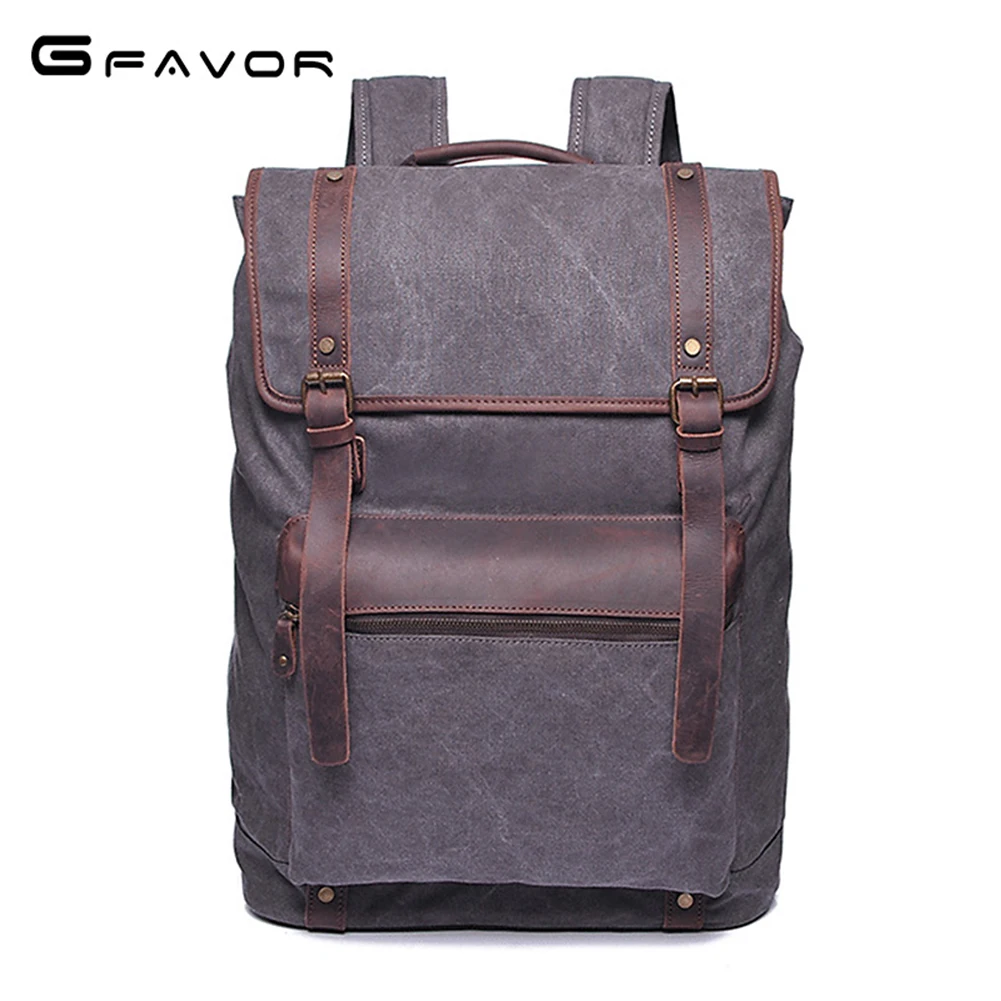 

G-FAVOR Luxury Brand Backpack Men Travel Computer Backpacking Canvas&Crazy Horse Leather Laptop Shoulder Bag Man Mutlifunctional