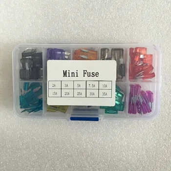 

100Pcs/Lot MINI Blade Assortment Auto Car Motorcycle SUV FUSES Kit 2A 3A 5A 7.5A 10A 15A 20A 25A 30A 35A+BoX