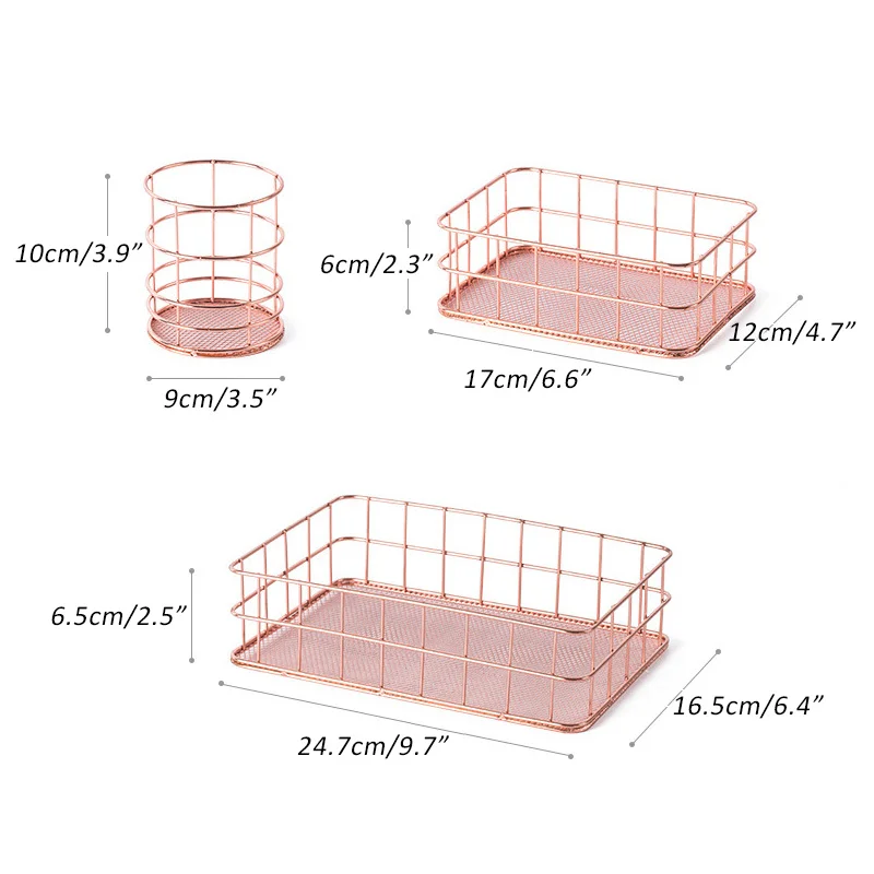 Железная корзина для хранения, коробка для хранения украшений из розового золота, украшение комнаты, офисный стол, Декор, Настольный ящик для хранения, украшение для дома