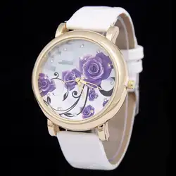 Лидер продаж цветок кварцевые часы Для женщин Наручные часы Женская кожаная обувь ремешок моды часы