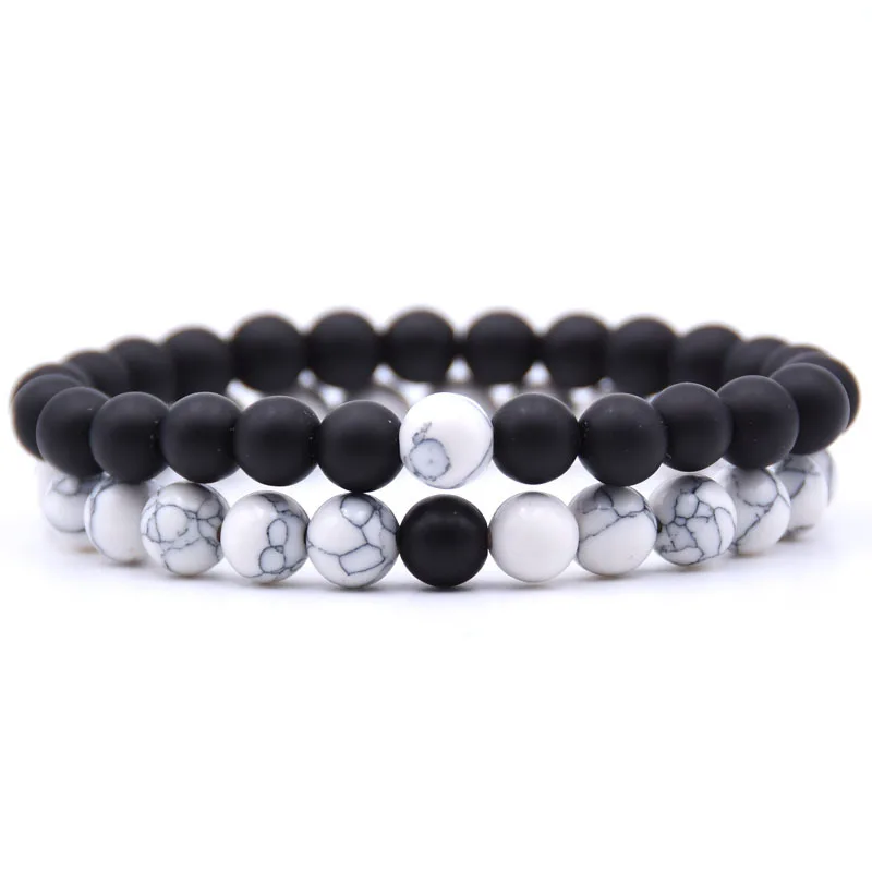 

2Pcs/Set Hot Couples Distance Bracelet Classic Natural Stone White Black Yoga Beaded Bracelets For Men Women Best Friend Gifts