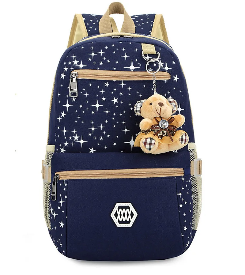 Женские школьные сумки с принтом звезды для девочек и мальчиков, Симпатичные Школьные рюкзаки, детские сумки, 3 шт., школьные сумки с медведем, Mochila