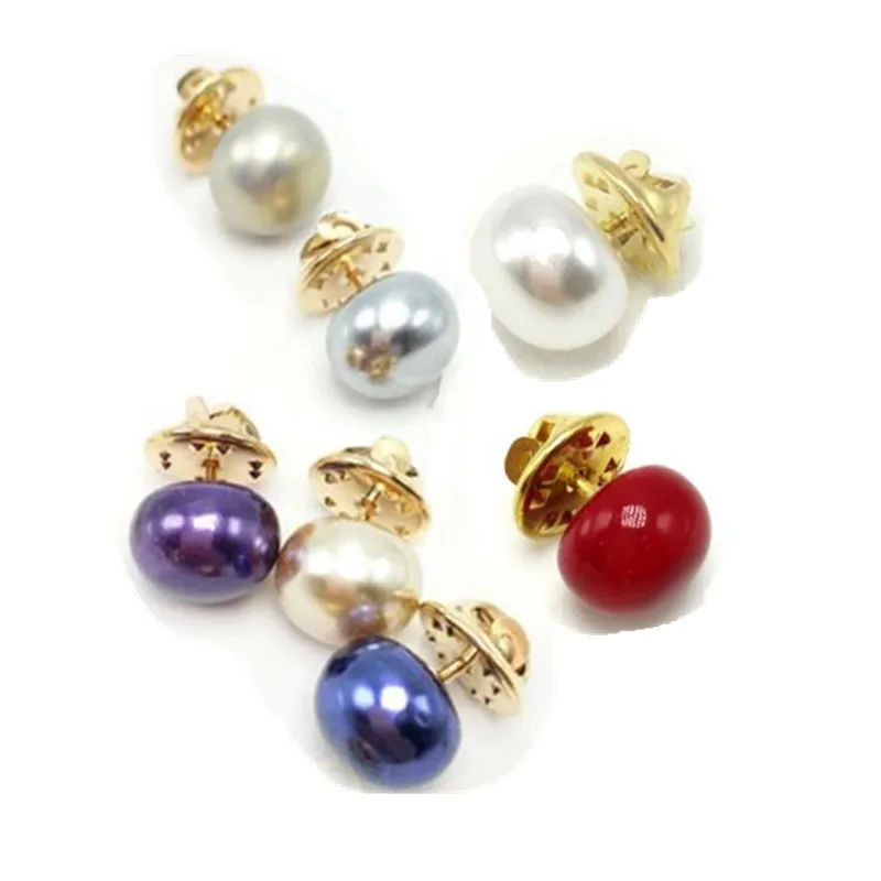 

Bovvsky Shiny Simulated round Pearl button Brooch Mini Collar Clasp buckle Accessories Bridal Brooches accessory mix color